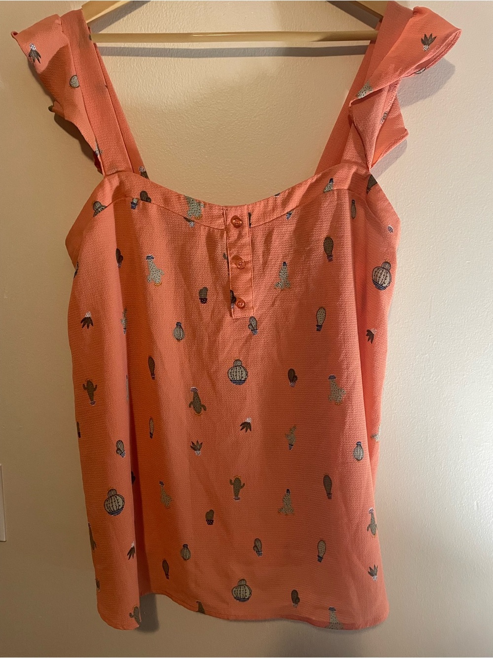 torrid Coral Ruffle Strap Button-Front Cami with Desert Motif